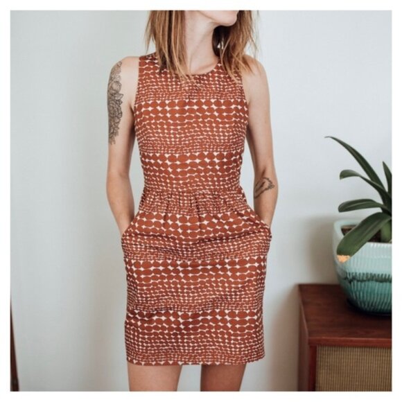 WHIT • Dockside Dress in Abstract Brown/White Print - Picture 1 of 14